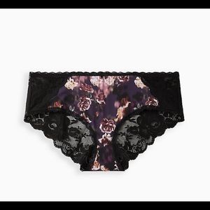 SECOND SKIN LATTICE HIPSTER PANTY - FLORAL BLACK